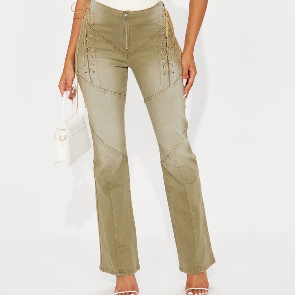 Fashion Nova It Girl Lace Up Flare Pants